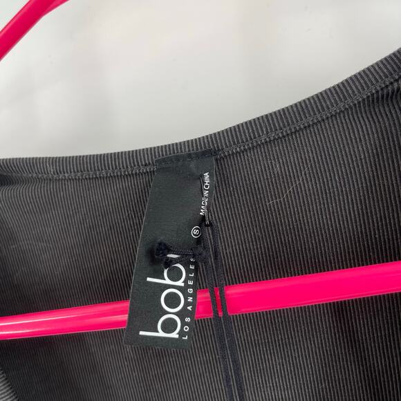 BOBI LOS ANGELES Dress Size Small Gray NWT Mini Long Sleeve Puff V-Neck Ribbed - Picture 3 of 11